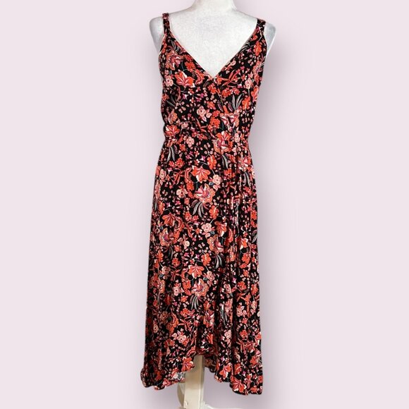 NWOT NAIF Black Red Floral Sleeveless Maxi Dress M Rayon Boho Elastic Waist - Picture 2 of 11